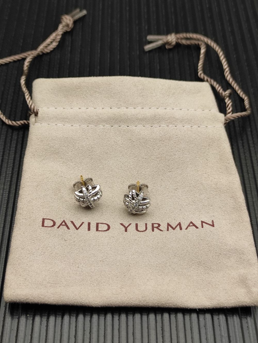 David Yurman Silver Diamond-Studded Cross Stud Earrings